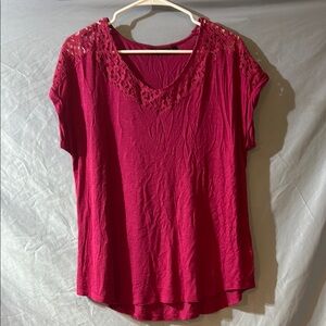 Women's hot pink Lace Detail Top